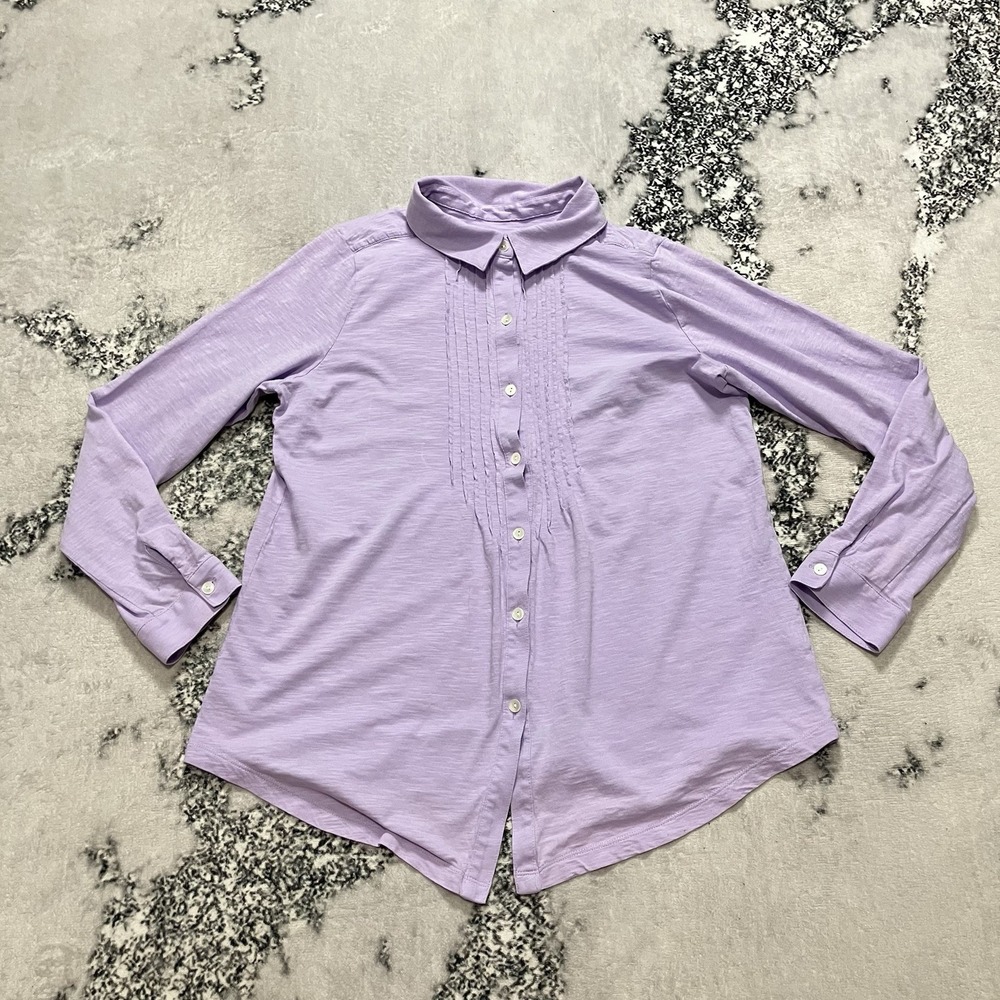 J.Jill Pintuck Button Down Shirt Womens Medium Purple Long Sleeve Cotton